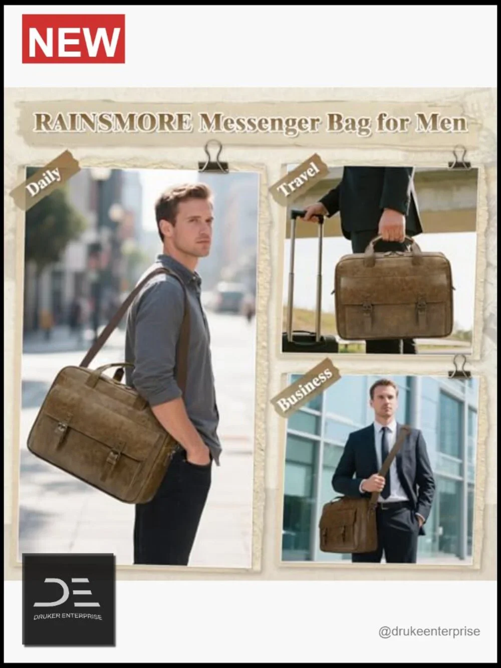 Vintage Leather Messenger Bag for Men 16